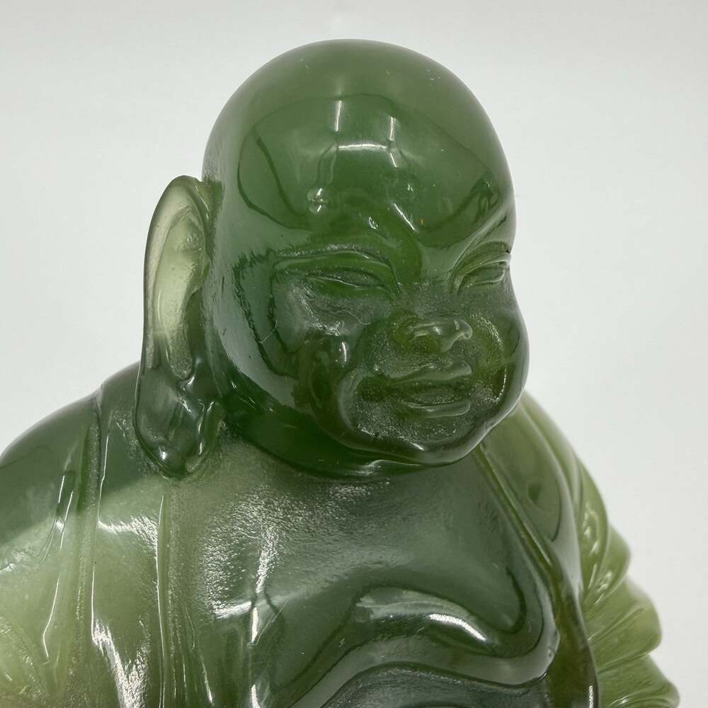 Green Jade Look Resin Laughing Buddha Statue Figurine Asian Feng Shui Decor 4.5”